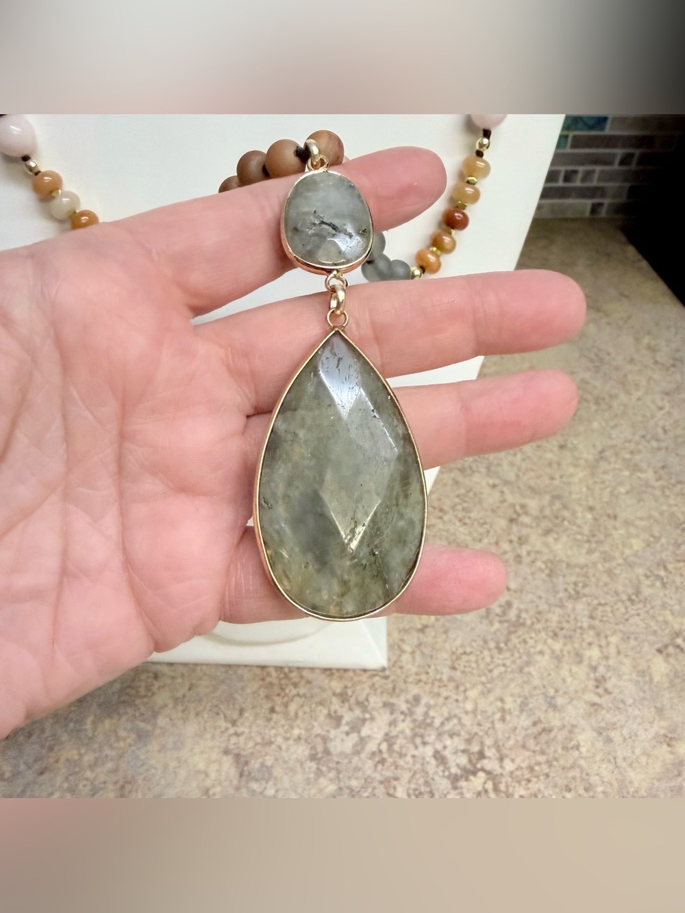 Bohemian Style Women's Necklace Natural Stone Glass Knot Design - Picture 3 of 6